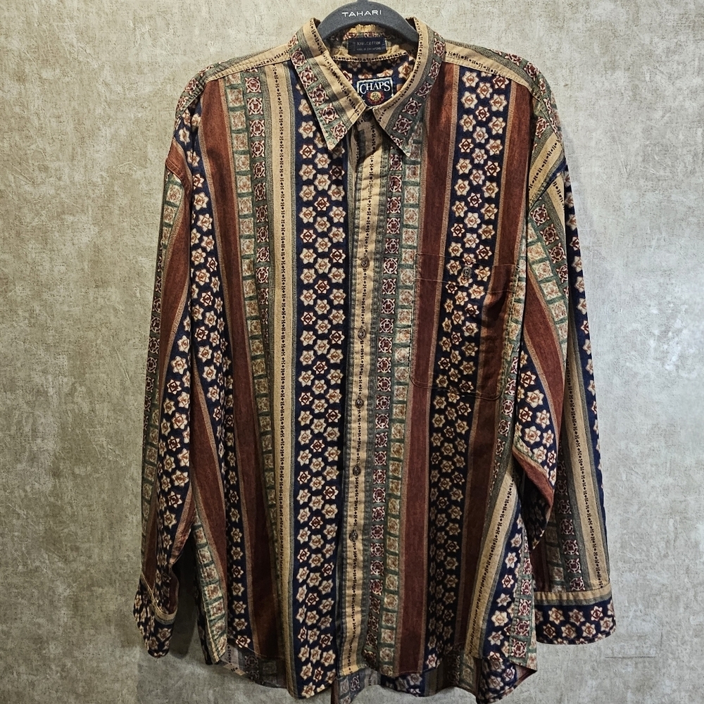 90's Ralph Lauren Chaps Earth Tone Long-Sleeve Button-Up Men's Shirt - Picture 2 of 6